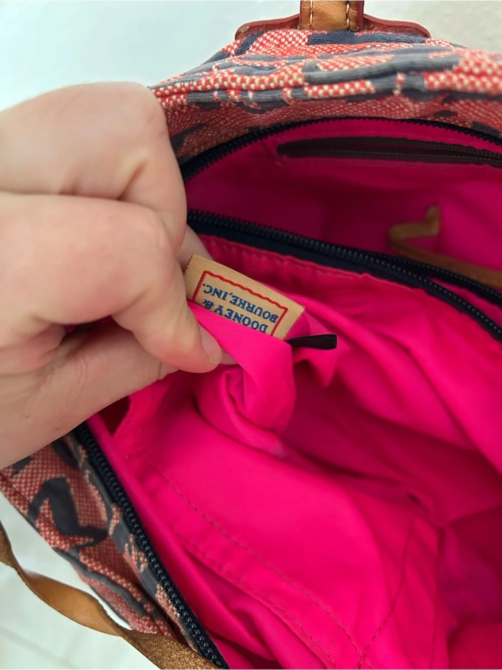 Dooney & Bourke Pink Logo Canvas Tote with Tan Leather Trim